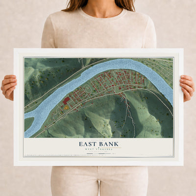 Map of East Bank, West Virginia, 12 x 18 inch print in a white wood frame