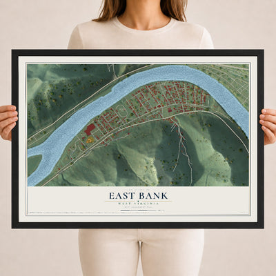 Map of East Bank, West Virginia, 18 x 24 inch print in a black wood frame