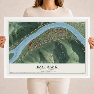Map of East Bank, West Virginia, 18 x 24 inch print in a white wood frame