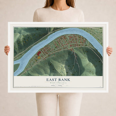 Map of East Bank, West Virginia, 24 x 36 inch print in a white wood frame