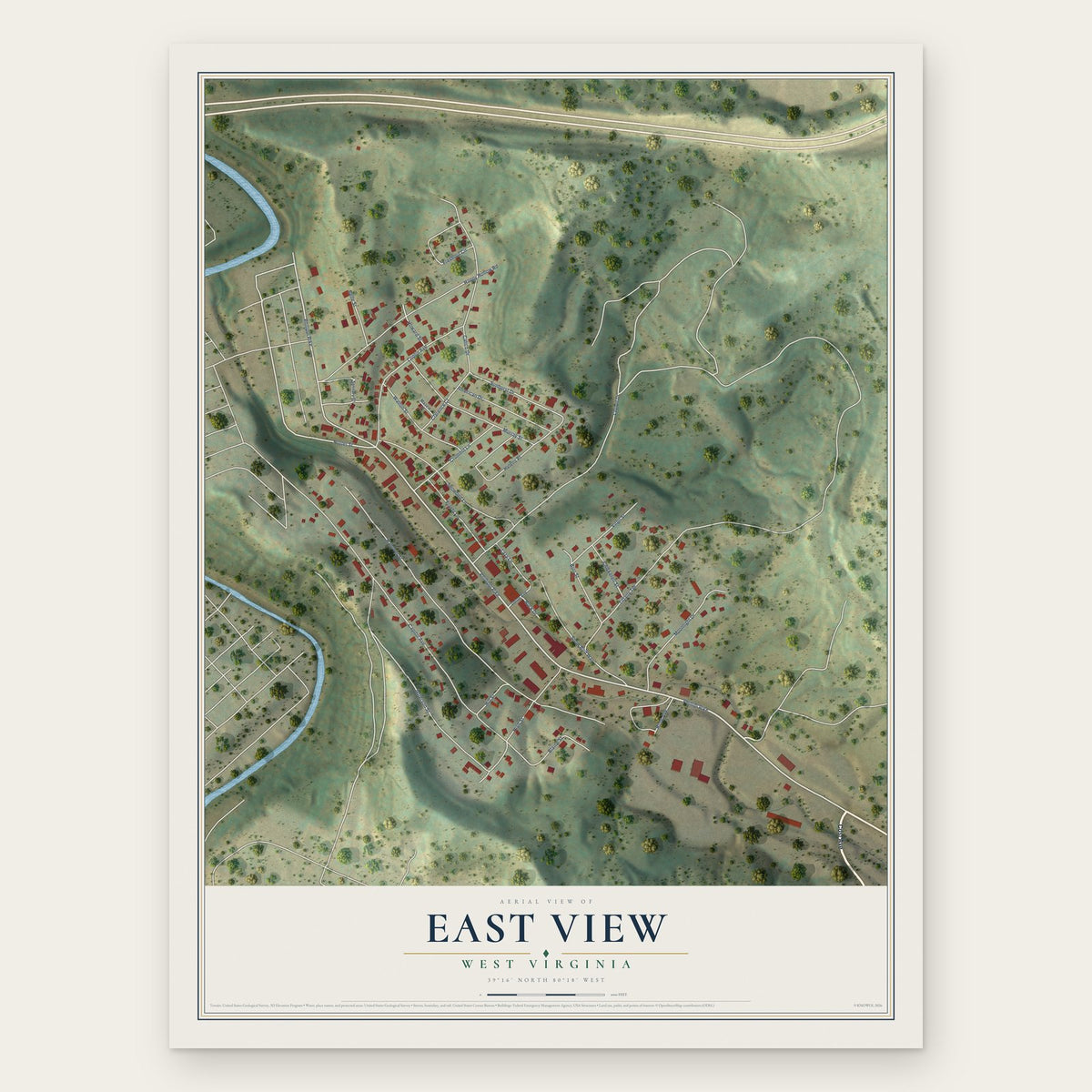 East View, West Virginia map print, the full design