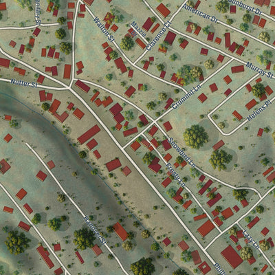 Close-up of the map of East View, West Virginia print showing street and building detail