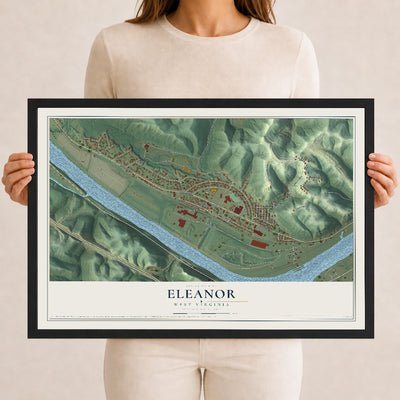 Map of Eleanor, West Virginia, 12 x 18 inch print in a black wood frame
