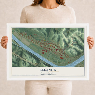 Map of Eleanor, West Virginia, 12 x 18 inch print in a white wood frame