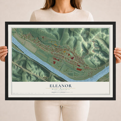 Map of Eleanor, West Virginia, 18 x 24 inch print in a black wood frame