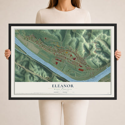 Map of Eleanor, West Virginia, 24 x 36 inch print in a black wood frame