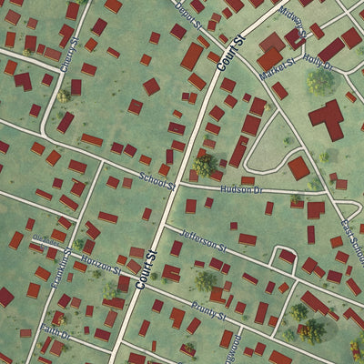 Close-up of the map of Elizabeth, West Virginia print showing street and building detail