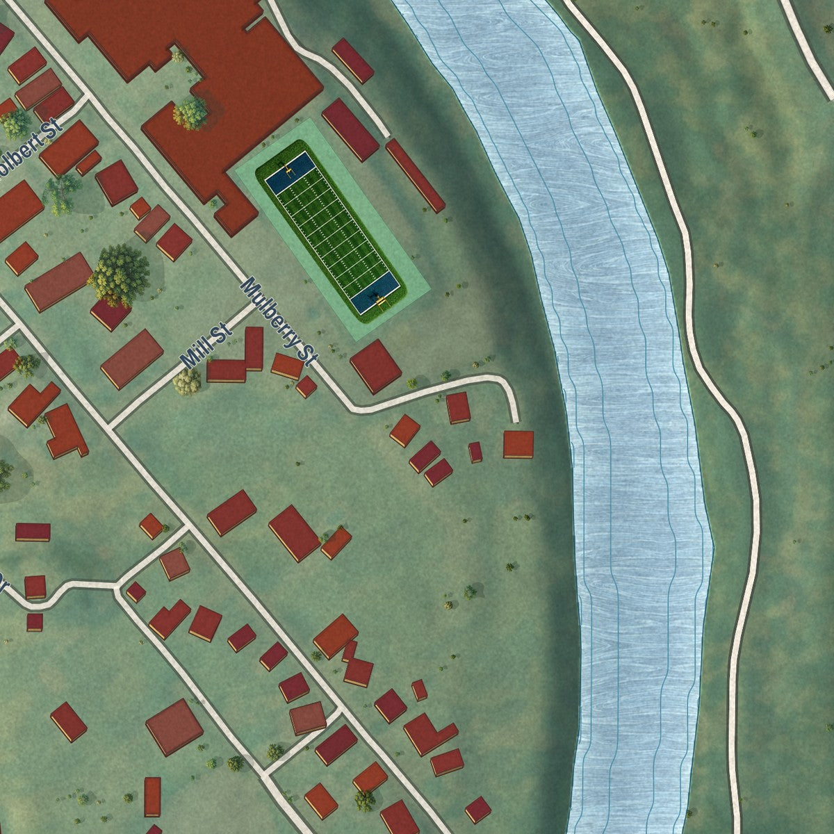 Second close-up of the map of Elizabeth, West Virginia print showing more streets and buildings