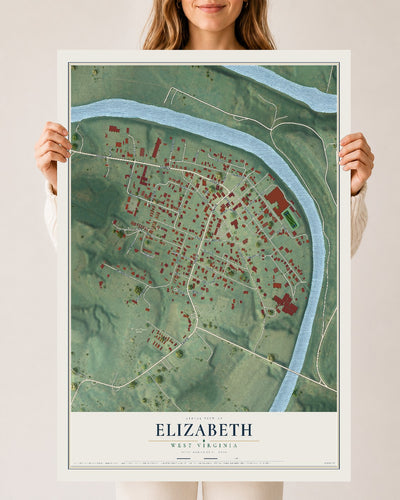 Map of Elizabeth, West Virginia, 24 x 36 inch unframed archival matte print