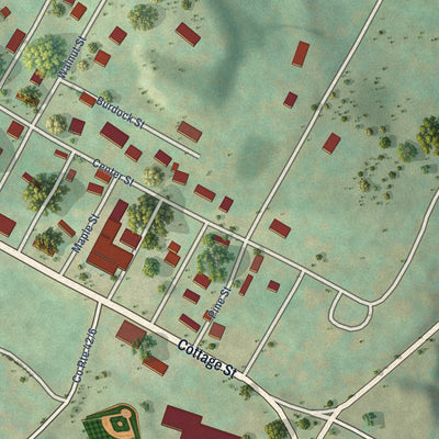 Close-up of the map of Elk Garden, West Virginia print showing street and building detail