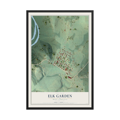 Map of Elk Garden, West Virginia, 12 x 18 inch print in a black wood frame