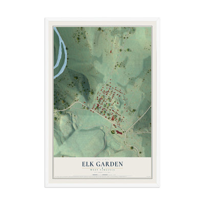 Map of Elk Garden, West Virginia, 12 x 18 inch print in a white wood frame