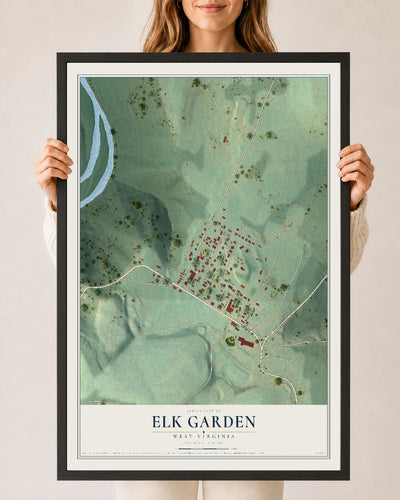 Map of Elk Garden, West Virginia, 24 x 36 inch print in a black wood frame