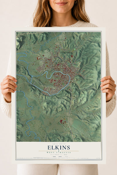Map of Elkins, West Virginia, 18 x 24 inch unframed archival matte print