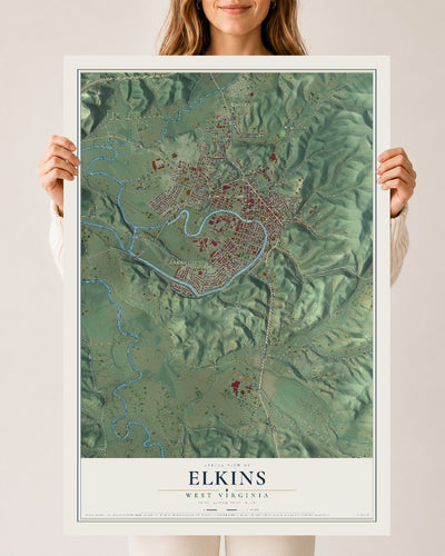 Map of Elkins, West Virginia, 24 x 36 inch unframed archival matte print