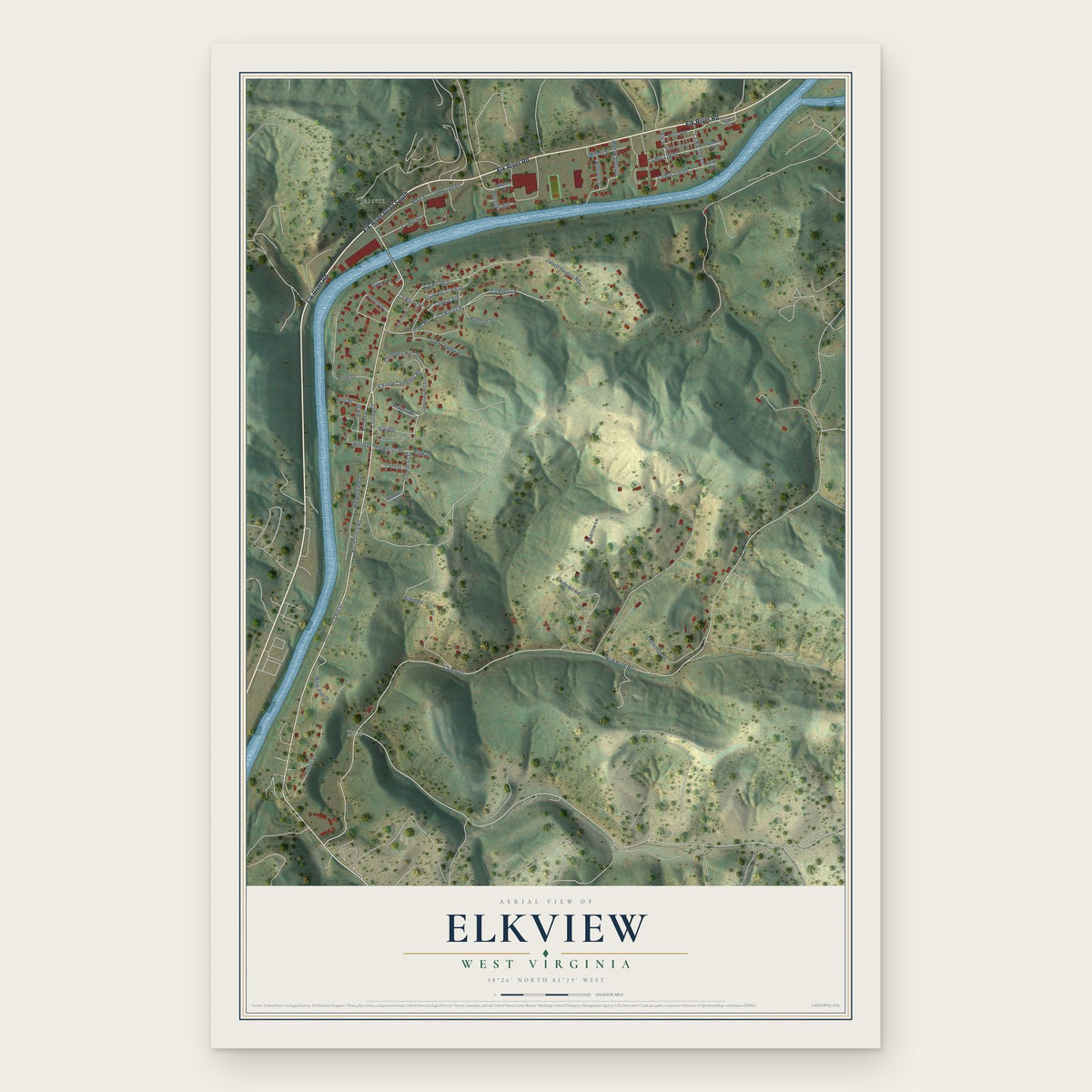 Elkview, West Virginia map print, the full design