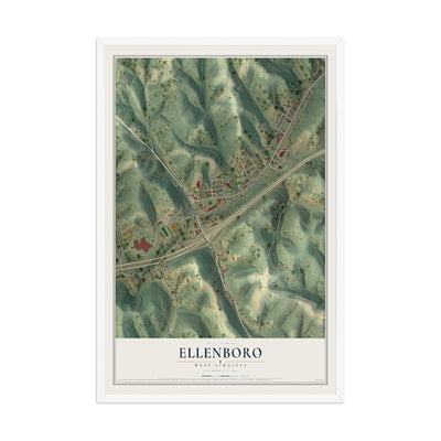 Map of Ellenboro, West Virginia, 12 x 18 inch print in a white wood frame