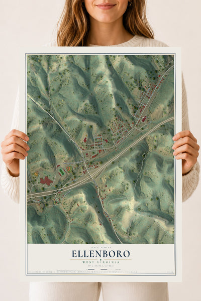 Map of Ellenboro, West Virginia, 18 x 24 inch unframed archival matte print
