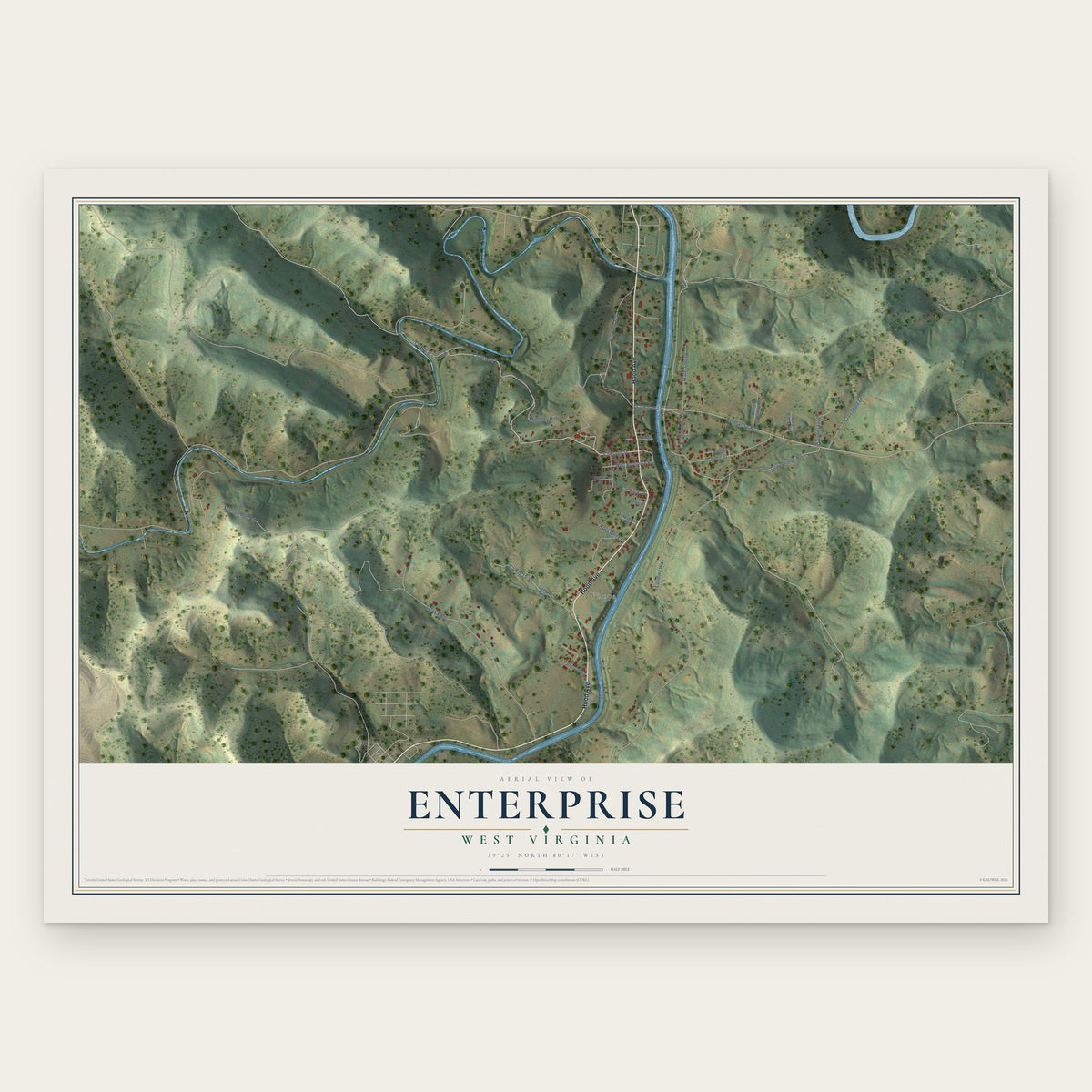 Enterprise, West Virginia map print, the full design