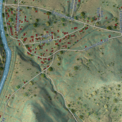 Close-up of the map of Enterprise, West Virginia print showing street and building detail