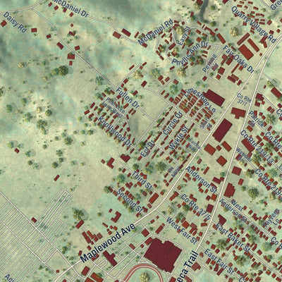 Close-up of the map of Fairlea, West Virginia print showing street and building detail