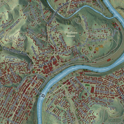 Close-up of the map of Fairmont, West Virginia print showing street and building detail