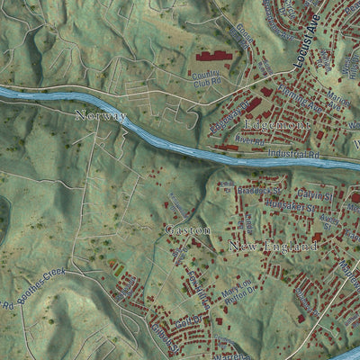 Second close-up of the map of Fairmont, West Virginia print showing more streets and buildings
