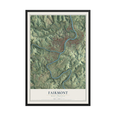Map of Fairmont, West Virginia, 12 x 18 inch print in a black wood frame