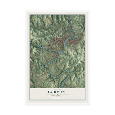 Map of Fairmont, West Virginia, 12 x 18 inch print in a white wood frame