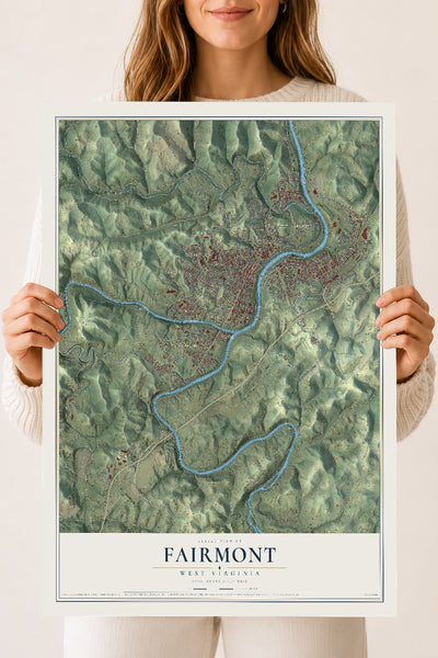 Map of Fairmont, West Virginia, 18 x 24 inch unframed archival matte print