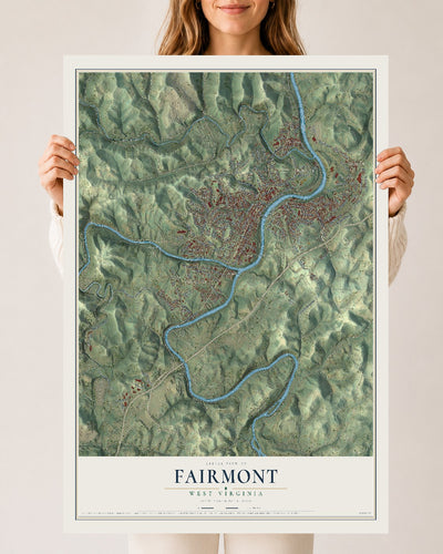 Map of Fairmont, West Virginia, 24 x 36 inch unframed archival matte print