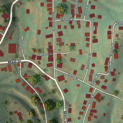 Close-up of the map of Fairview, West Virginia print showing street and building detail