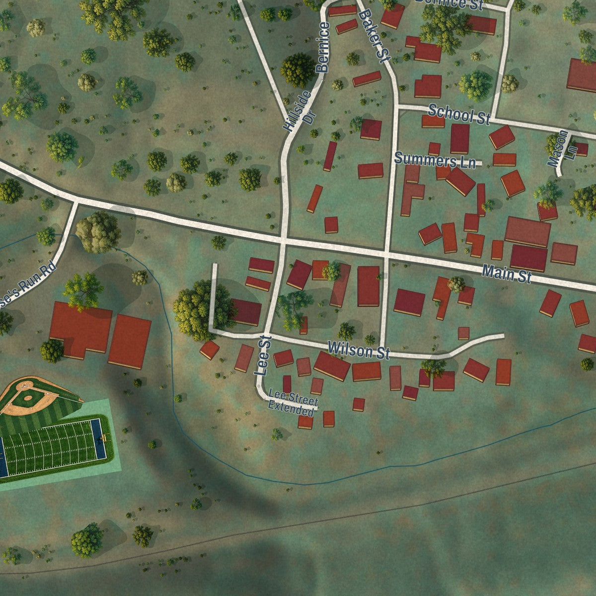 Second close-up of the map of Fairview, West Virginia print showing more streets and buildings