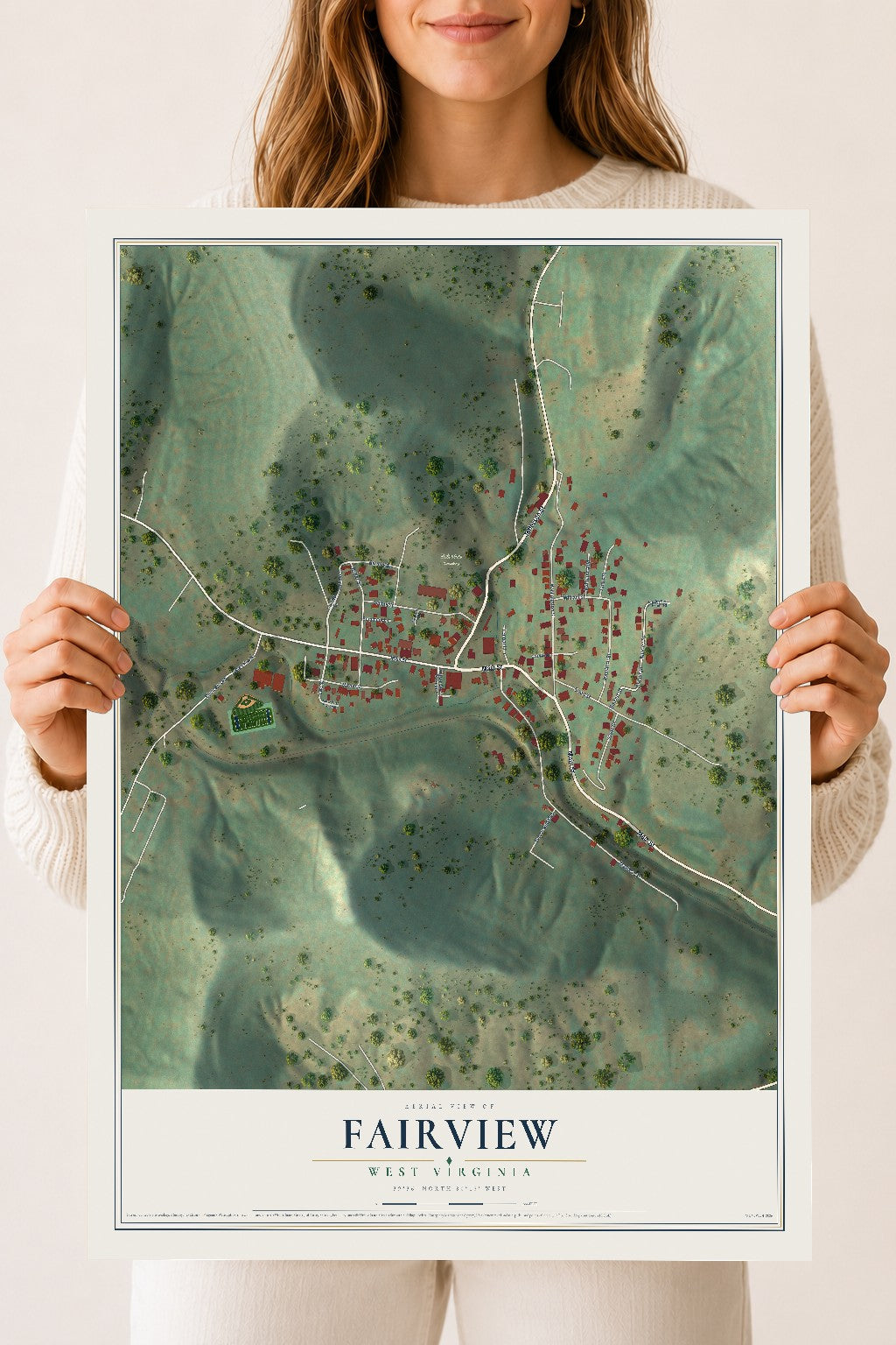 Map of Fairview, West Virginia, 18 x 24 inch unframed archival matte print
