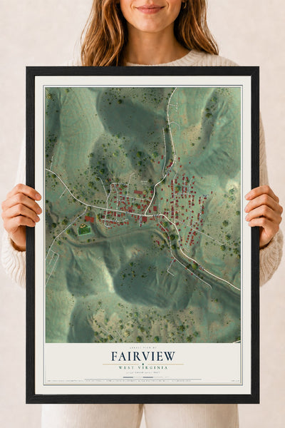 Map of Fairview, West Virginia, 18 x 24 inch print in a black wood frame