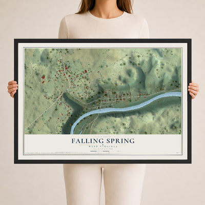 Map of Falling Spring, West Virginia, 24 x 36 inch print in a black wood frame