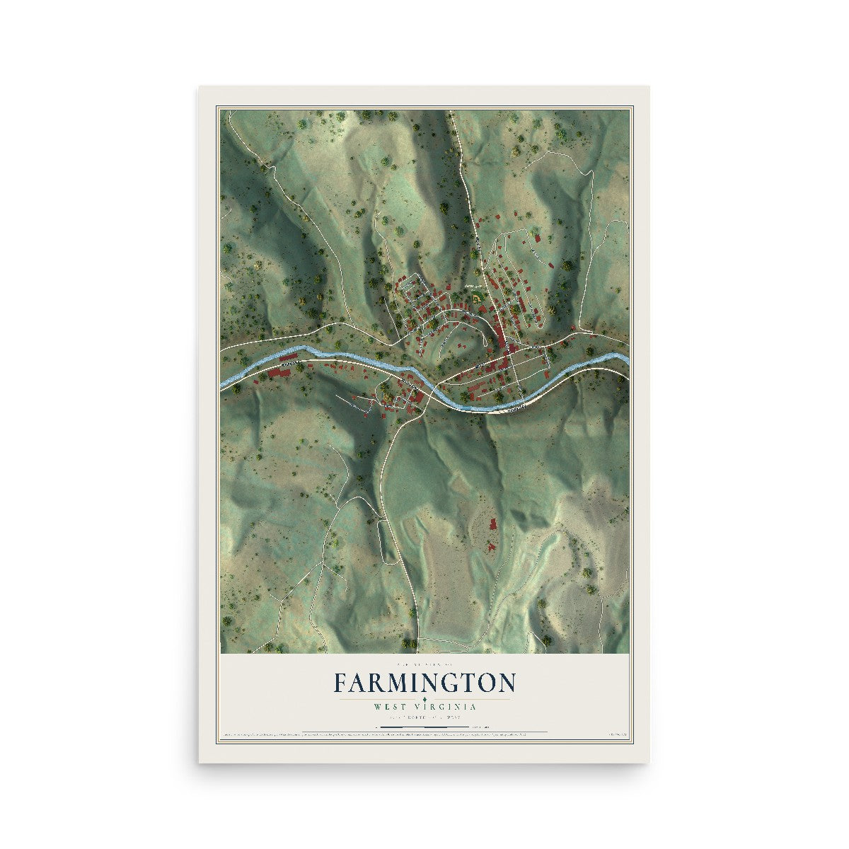 Map of Farmington, West Virginia, 12 x 18 inch unframed archival matte print