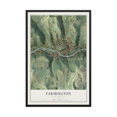 Map of Farmington, West Virginia, 12 x 18 inch print in a black wood frame