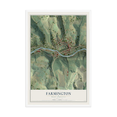 Map of Farmington, West Virginia, 12 x 18 inch print in a white wood frame