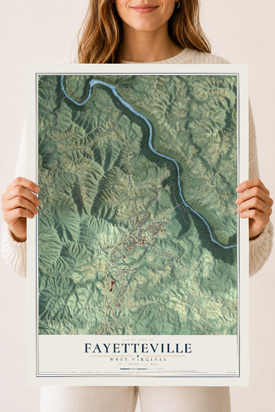 Map of Fayetteville, West Virginia, 18 x 24 inch unframed archival matte print