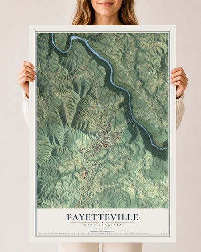 Map of Fayetteville, West Virginia, 24 x 36 inch unframed archival matte print
