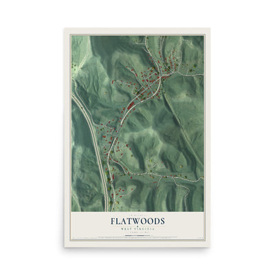 Map of Flatwoods, West Virginia, 12 x 18 inch unframed archival matte print