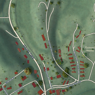 Second close-up of the map of Flatwoods, West Virginia print showing more streets and buildings
