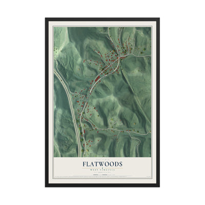 Map of Flatwoods, West Virginia, 12 x 18 inch print in a black wood frame