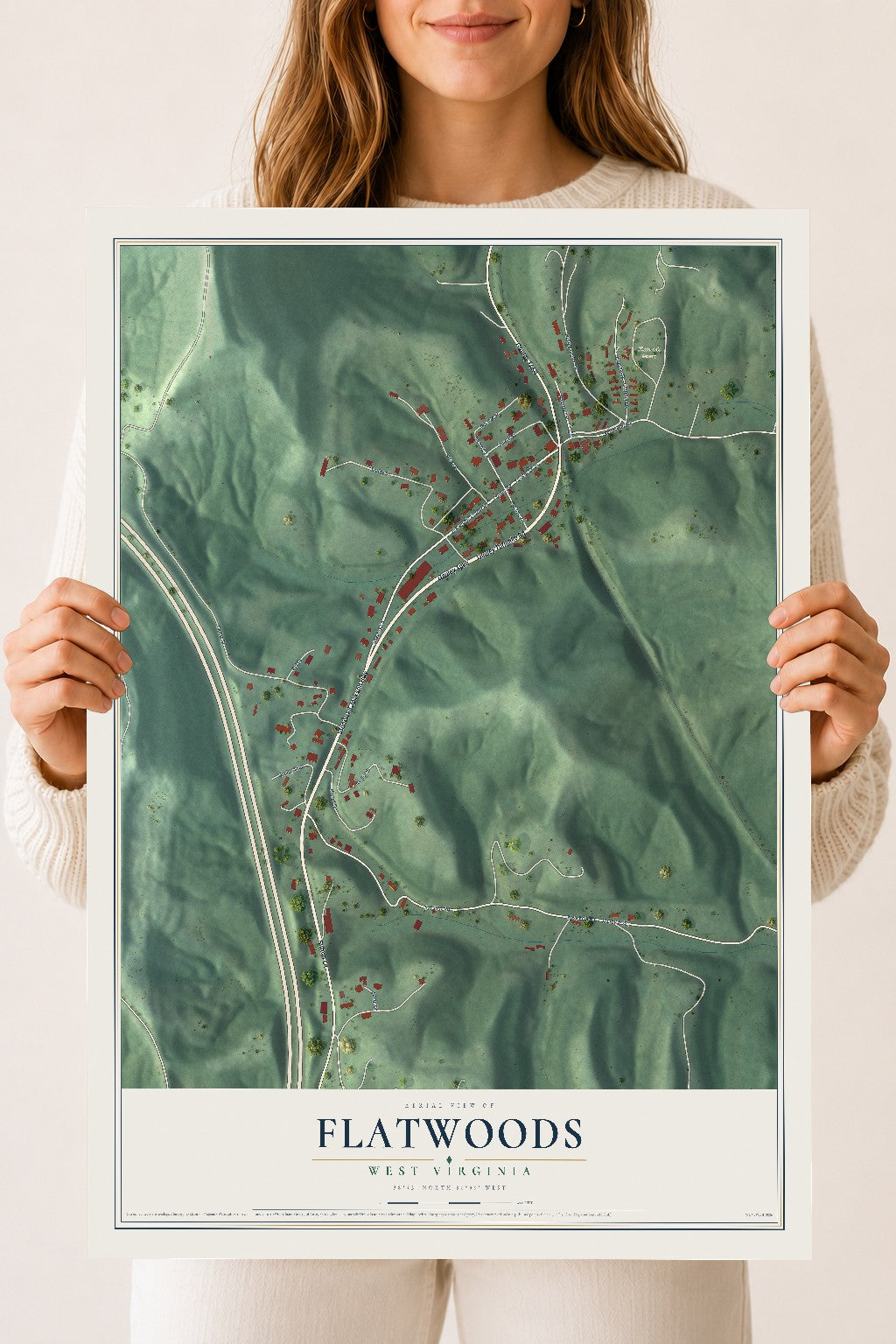 Map of Flatwoods, West Virginia, 18 x 24 inch unframed archival matte print