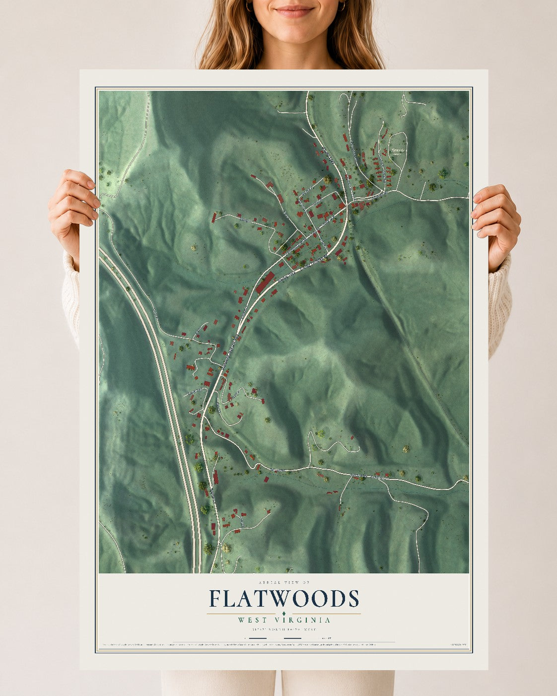 Map of Flatwoods, West Virginia, 24 x 36 inch unframed archival matte print