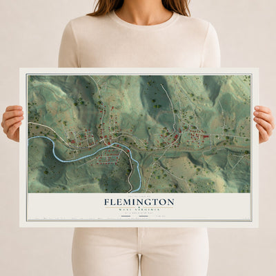 Map of Flemington, West Virginia, 12 x 18 inch unframed archival matte print