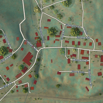 Close-up of the map of Flemington, West Virginia print showing street and building detail