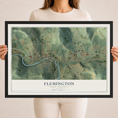 Map of Flemington, West Virginia, 18 x 24 inch print in a black wood frame