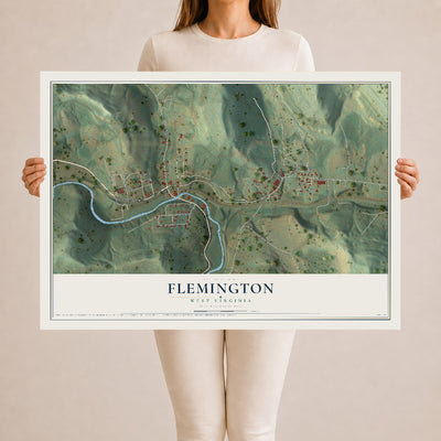 Map of Flemington, West Virginia, 24 x 36 inch unframed archival matte print